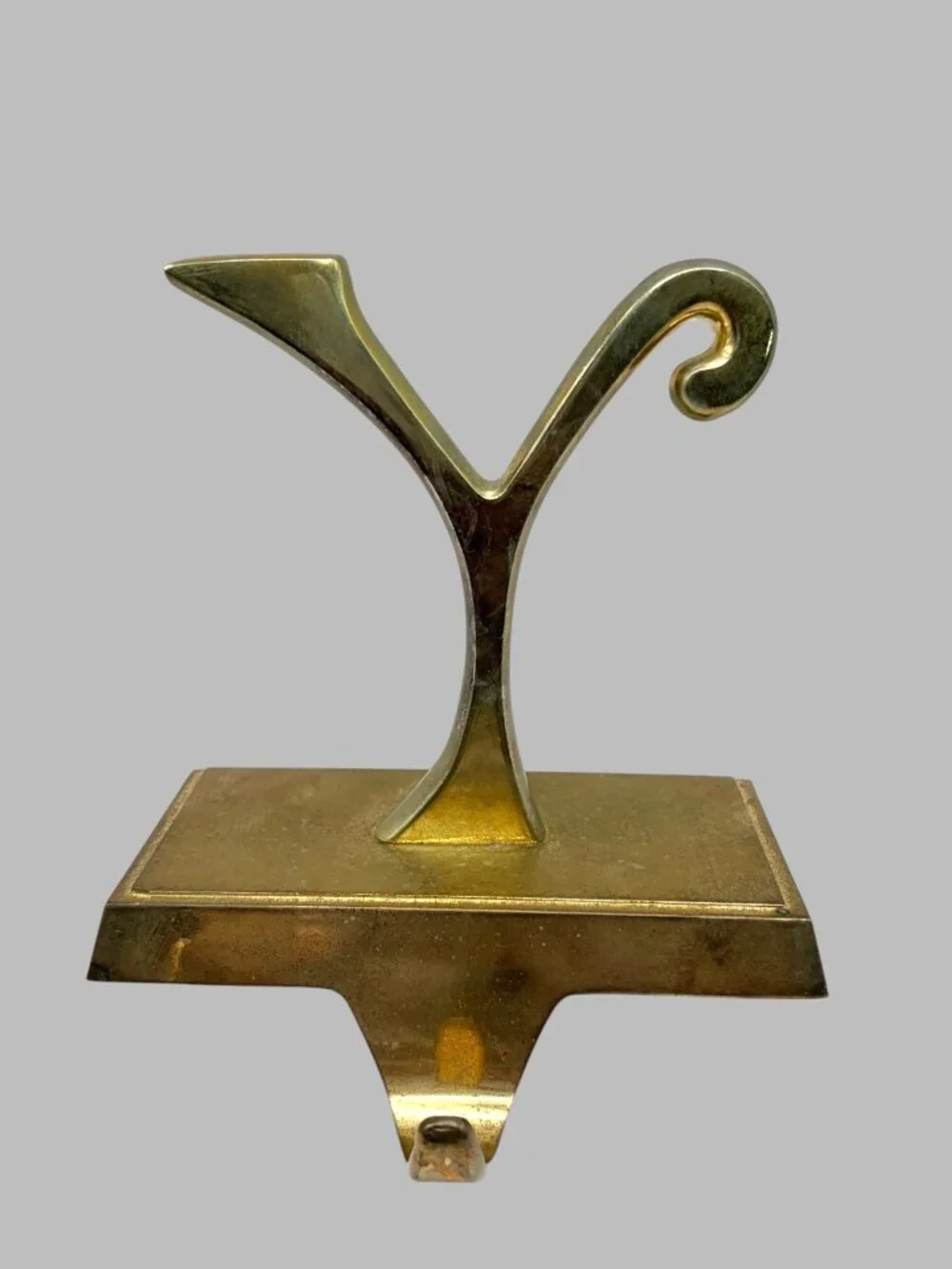 Vintage Brass JOY Stocking Holders Set of 3 Christmas Mantel Decor Holiday Hooks